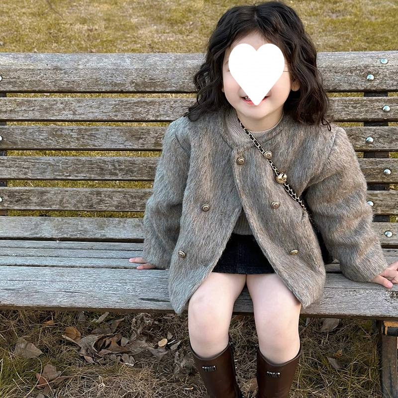 韓国版子供服2024秋冬子供ウールダブルジャケットおしゃれ秋の小さな香りスーツ女の子スーツ