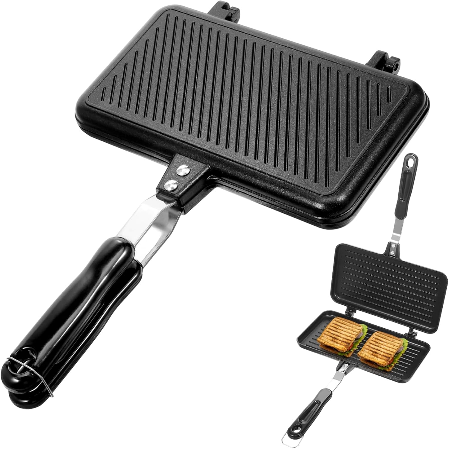 両面フライパン ノンスティック ベーキングパンケーキパン オムレツトレイ サンドイッチメーカー フリップグリルパン 朝食 トースト パニーニワッフルフライパン