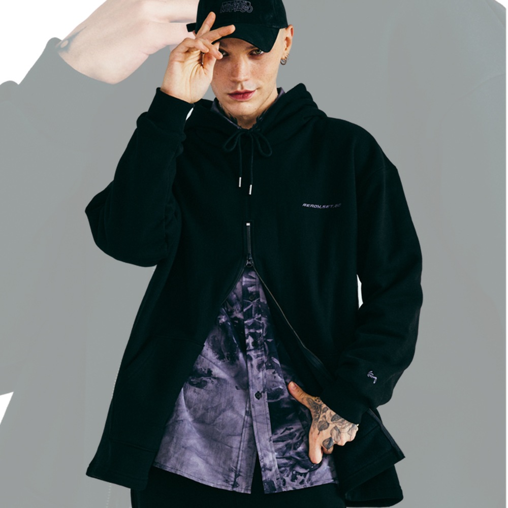 [UNISEX] [男女兼用] HALF OPEN ZIP-UP HOODY OVERFIT 裏起毛 半ジップアップフリースフード付きトップス オーバーサイズ