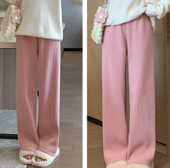 レディース パンツ ボトムス ロング フルレングス ワイド ストレート フリース 厚手 裏起毛 かわいい シンプル カジュアル ラフ ルーズ キュート ナチュラル リラックス 麦の穂 秋 冬 10代