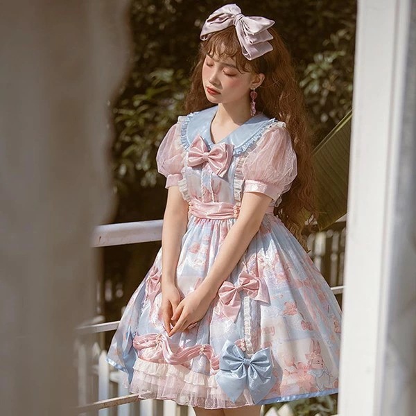 ロリータ サクラキャンディー ワンピース Lolita OP ゆめかわ 長袖 通販 文化祭 学園祭 コスプレ衣装 ゴスロリ ゴシック メイド コスチューム アニメ オールシーズン ハロウィンコスチュー
