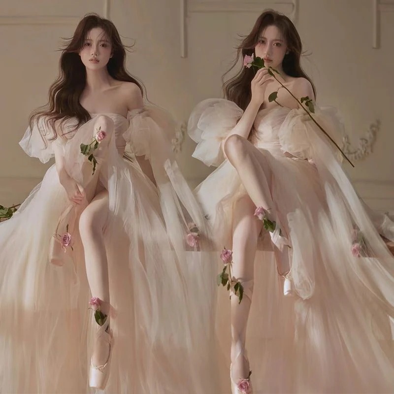 24フォトスタジオ写真服ウェディングドレス森風スーパーフェアリードリームドレスエレガントで耽美な雰囲気のガーゼスカート