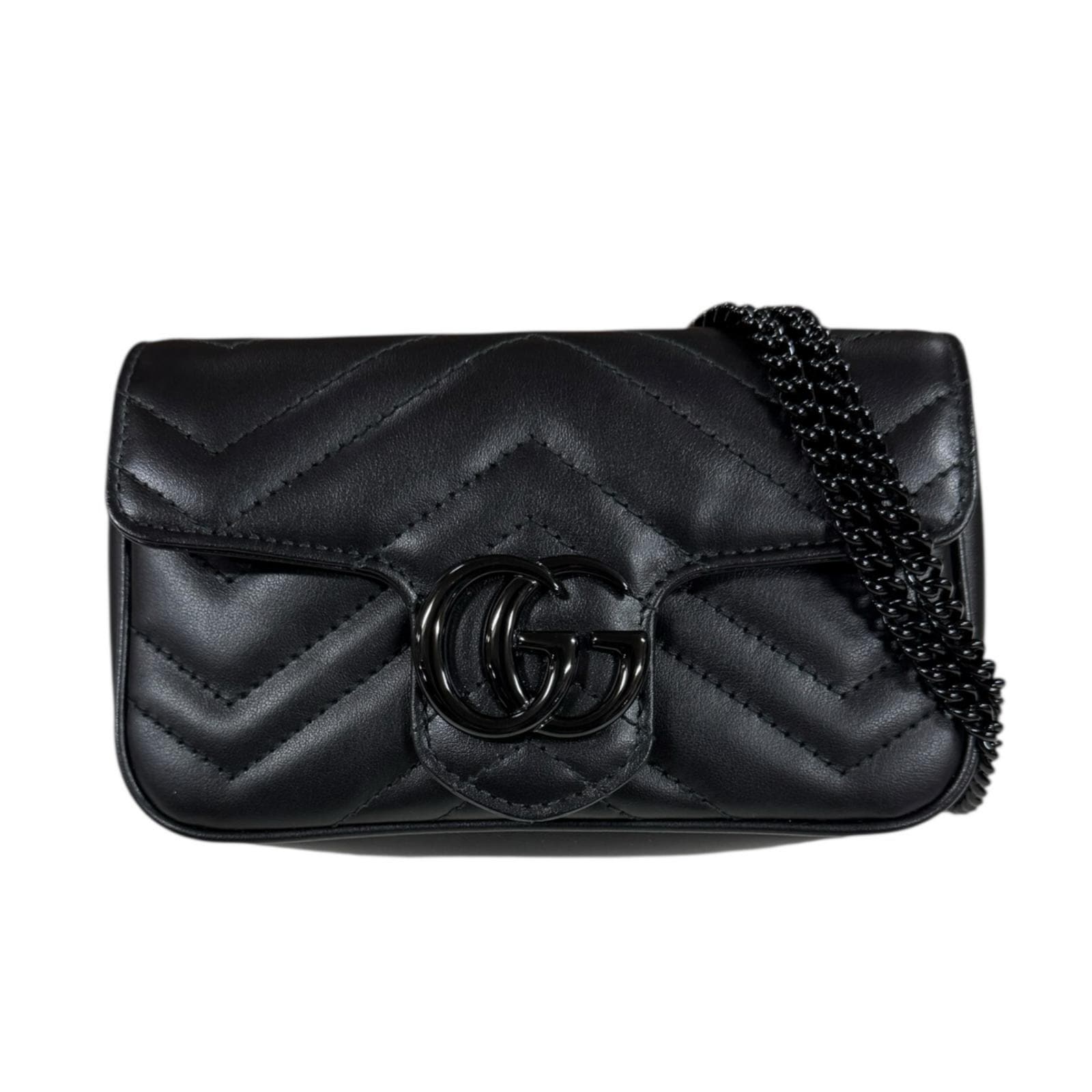 グッチ スーパーミニバッグ GGマーモント ショルダーバッグ レザー 476433 ブラック GUCCI 中古 美品