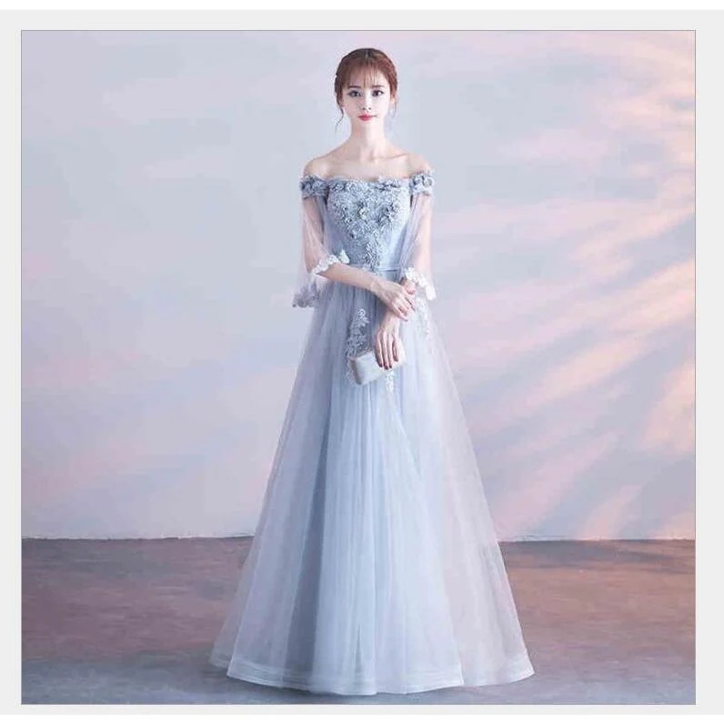 ロングドレス オフショルダー ウエディングドレス お姫様ドレス ステージ衣装 プリンセス オペラ声楽 成人式 花嫁 忘年会 結婚式 ピアノ パーディードレス-590