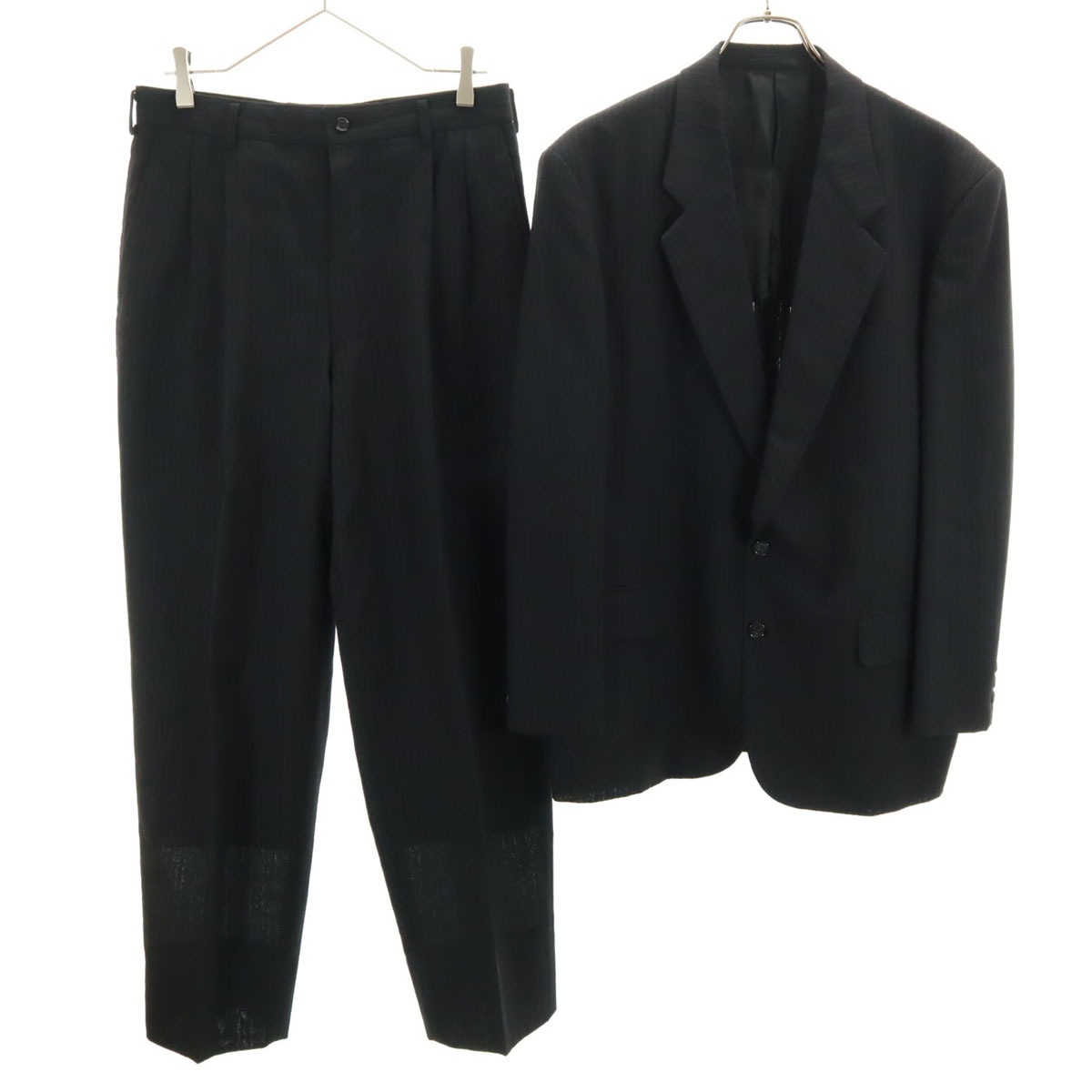 COMME des GARCONS HOMME コムデギャルソンオム 90s 1997年 日本製 ウール100％ オールド ストライプ柄 スーツ 上下セットアップ M ブラック メンズ 古着