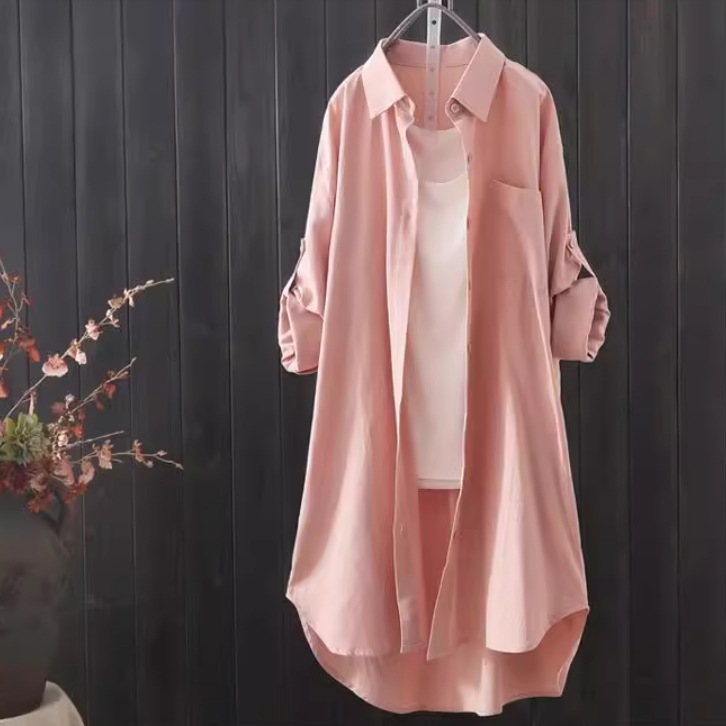 レディース トップス シャツ アウター 上着 羽織 前開き ミドル丈 長袖 襟付き ポケット ボタン かわいい 大人可愛い きれいめ シンプル カジュアル 上品 おしゃれ かっこいい レトロ こなれ感