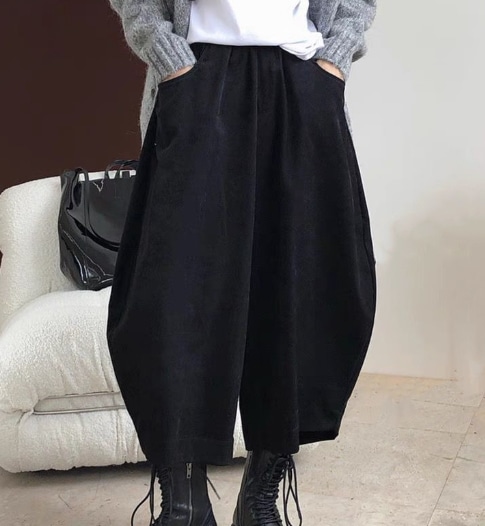 レディース パンツ ボトムス ハーレムパンツ クロップド丈 バルーン 中厚手 大人可愛い おしゃれ かっこいい レトロ こなれ感 ラフ メンズライク マニッシュ 個性的 クール モード系 モダン