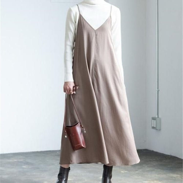 レディース スカート ワンピース キャミソール フレアスカート ロングスカート キャミワンピ ミモレ ロング 袖なし Vネック フレア Aライン ドレープ フェミニン スリット バックスリット 薄手