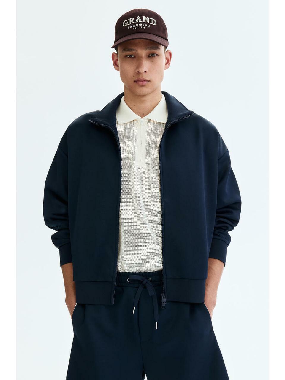 H&M スキューバトラックジャケットリラックスフィットネイビーブルー 1344189001