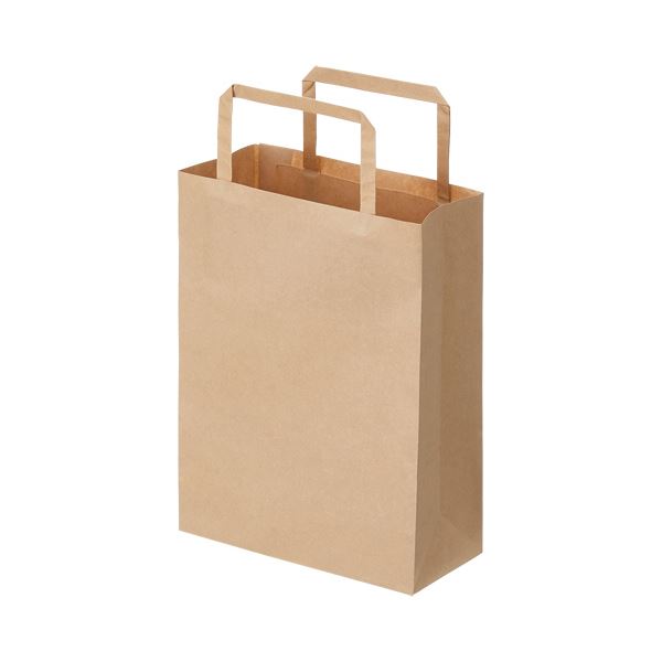 TANOSEE 紙手提袋 平紐 極小ヨコ180タテ240マチ幅80mm 茶無地 1セット（300枚：50枚6パック）