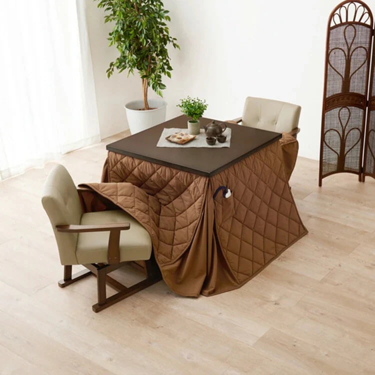 【目玉商品】ダイニングコタツ・ふとん・チェア４点セット KOT-7311DBR-80+ﾏﾛﾝ+KC-7589DBR (代引不可)(TD)