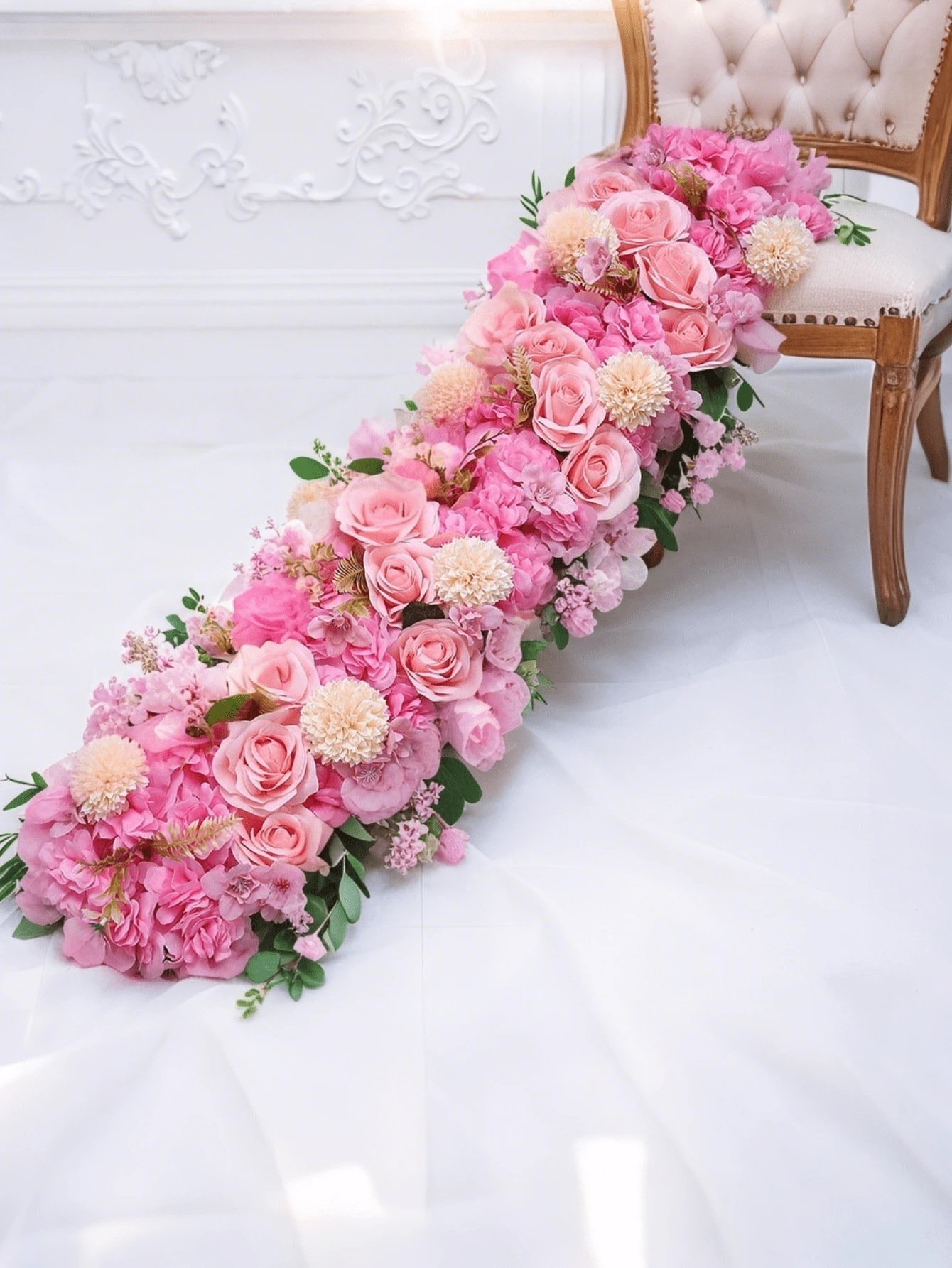 100cm ラグジュアリーホワイトローズ 造花ウェディングテーブルの装飾フラワーバックドロップアーチの装飾パーティー屋外ガーデンの装飾