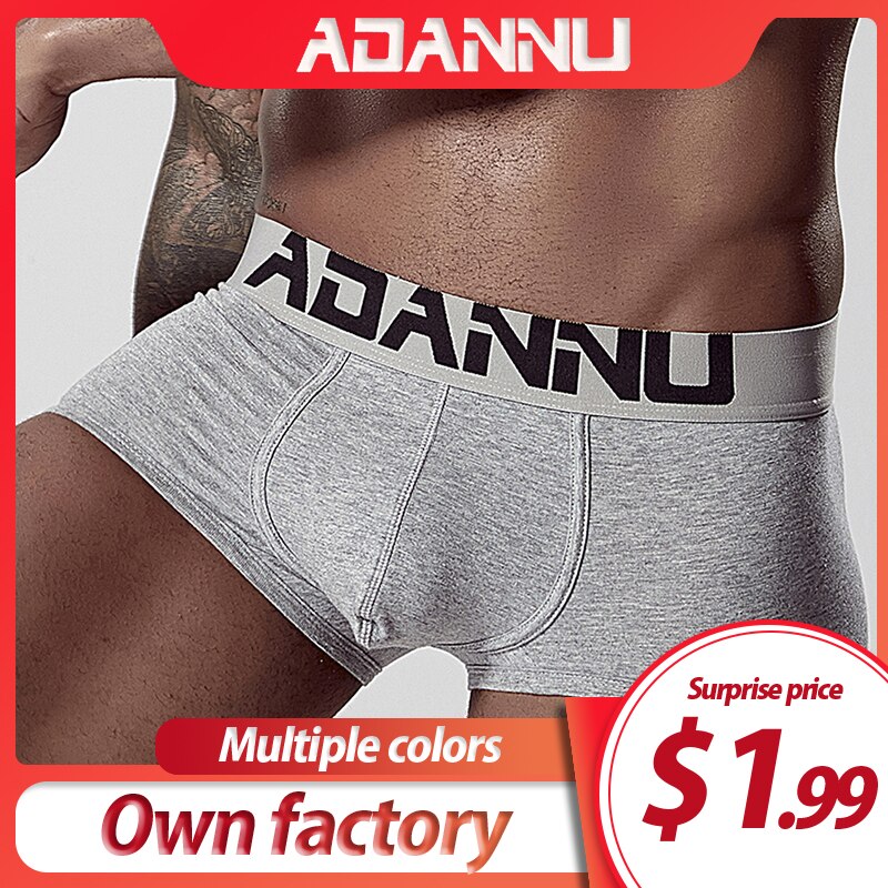 Adannu-男性用の綿の下着,快適で通気性のある下着,ペニスポケット付きの無地のショートパンツ