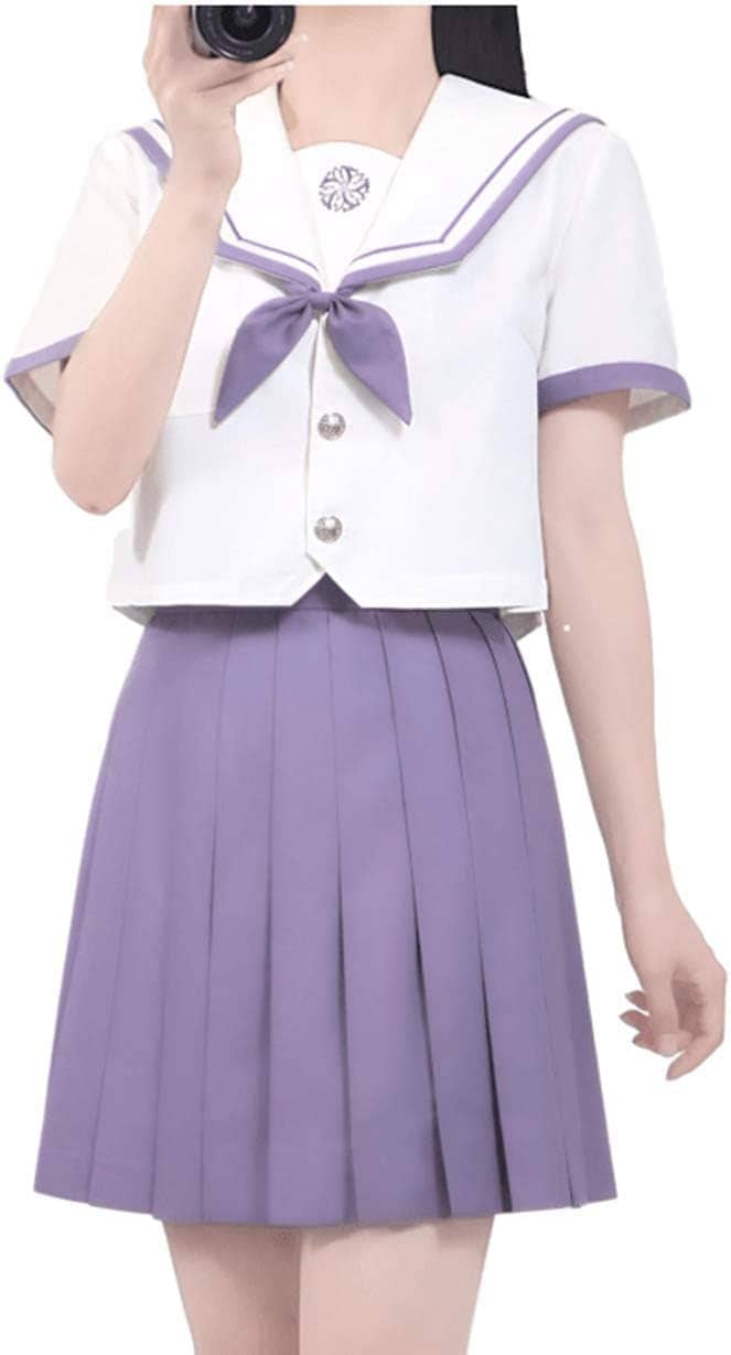 [Sky]紫藤 セーラー服 半袖 紫 前開き パープル コスプレ JK制服 蝶結び付き 4点セット コスプレ衣装 女子高校生 制服