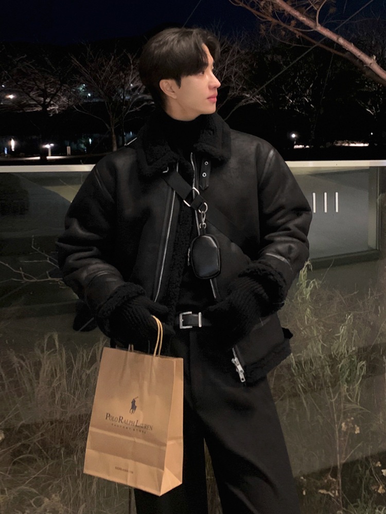 ラムウールジャケットのトレンドの立ち襟コットンコートメンズ冬のゆったりとした暖かい綿の服韓国版のプレミアム感