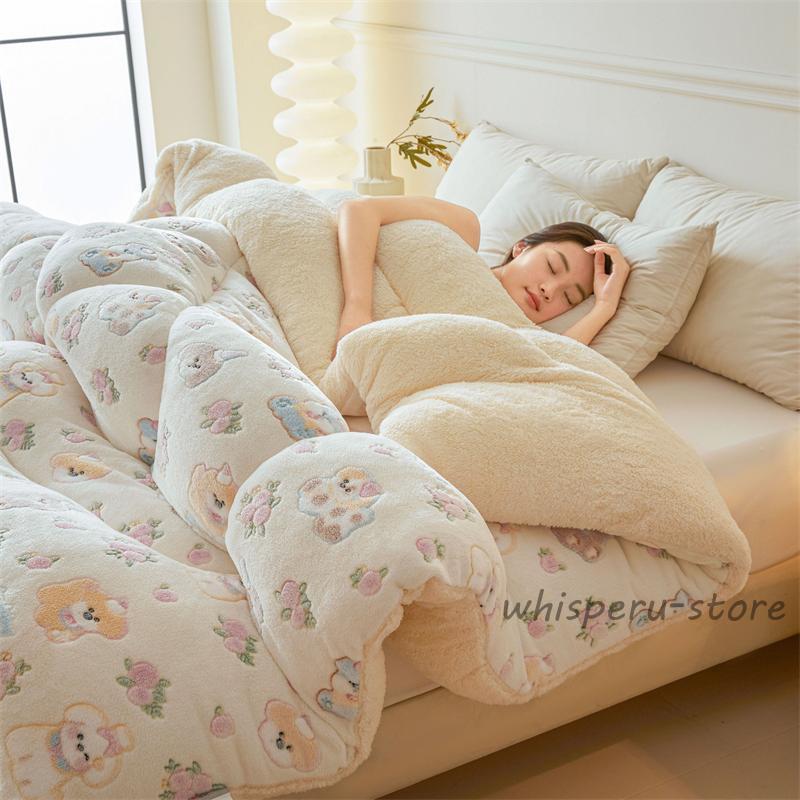 [新年割引]掛け布団 冬 接触温感 あったか 掛けふとん フランネル かわいい ふわふわ リバーシブル 両面使え カバーいらない フランネル 丸洗いOK 静電気防止 毛抜けない