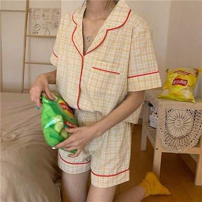 取寄パジャマ レディース ナイトウェア パジャマ 綿混 チェック柄 ルームウェア セットアップ 寝間着 部屋着 上下セット 半袖 ショートパンツ 2点セット ガーリー レトロ ペアルック おうち おう 5,781円