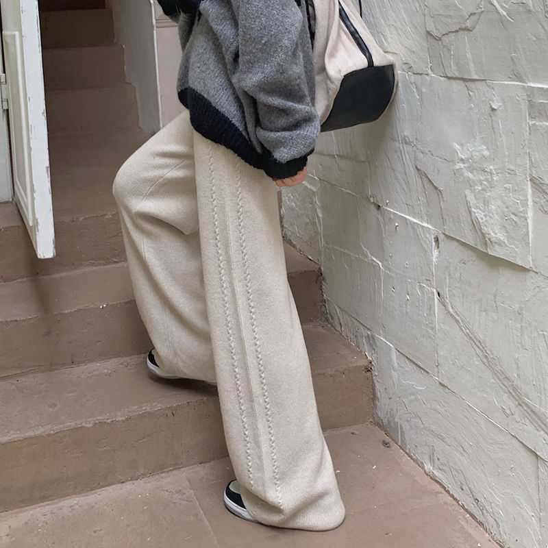 スラックスパンツ ツイスト ニットパンツ ワイドパンツ ハイウエスト ドレープ感 モッピングパンツ ニッチデザイン ワイドパンツ 母の日