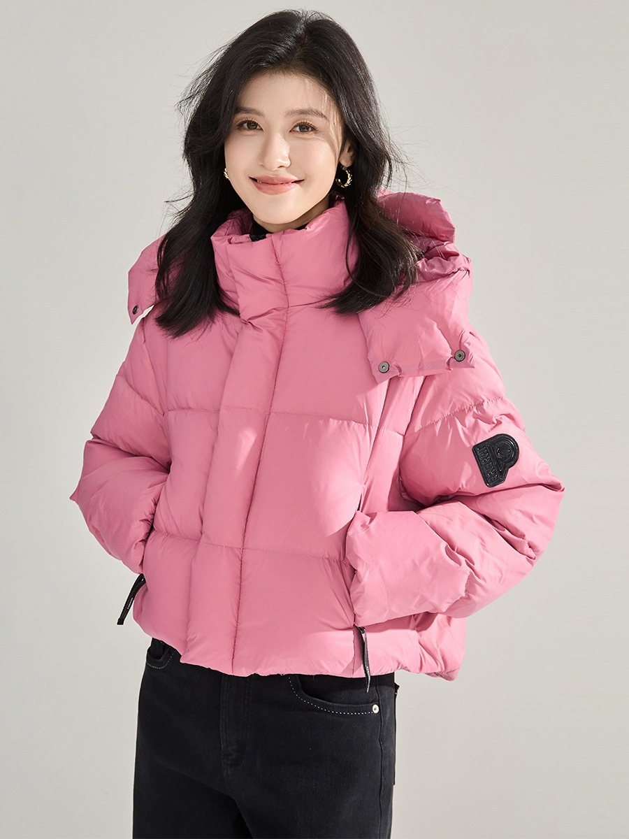 ダウンジャケットショートフード付き冬暖かいファッション韓国の白いアヒルダウンパン服緩いスタンドカラー