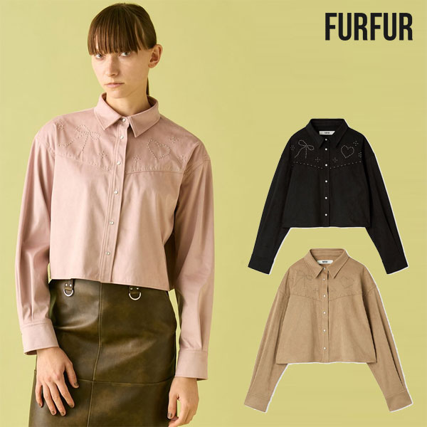 【即納】ファーファー FURFUR アウター 25秋冬 スタッズデザインシャツジャケット 長袖 クロップド丈 ジャケット rwfj254028
