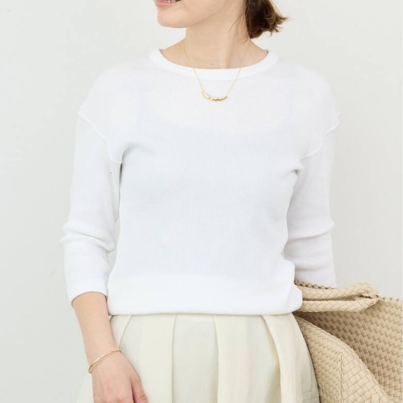 気品漂うドゥーズィエムクラス大人のリブTシャツtシャツ レディース クルーネック 七分袖 五分袖 無地