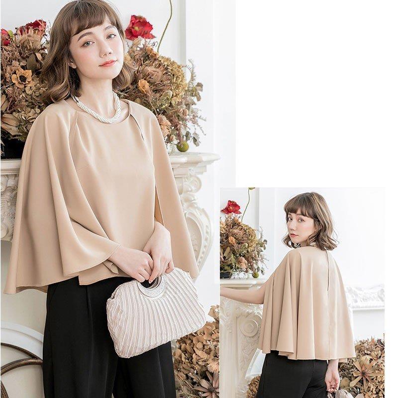 セットアップレディース上下セット体型カバーワイドパンツマントパーティードレスケープ結婚式謝会長袖フォーマル大人大きいサイズ品