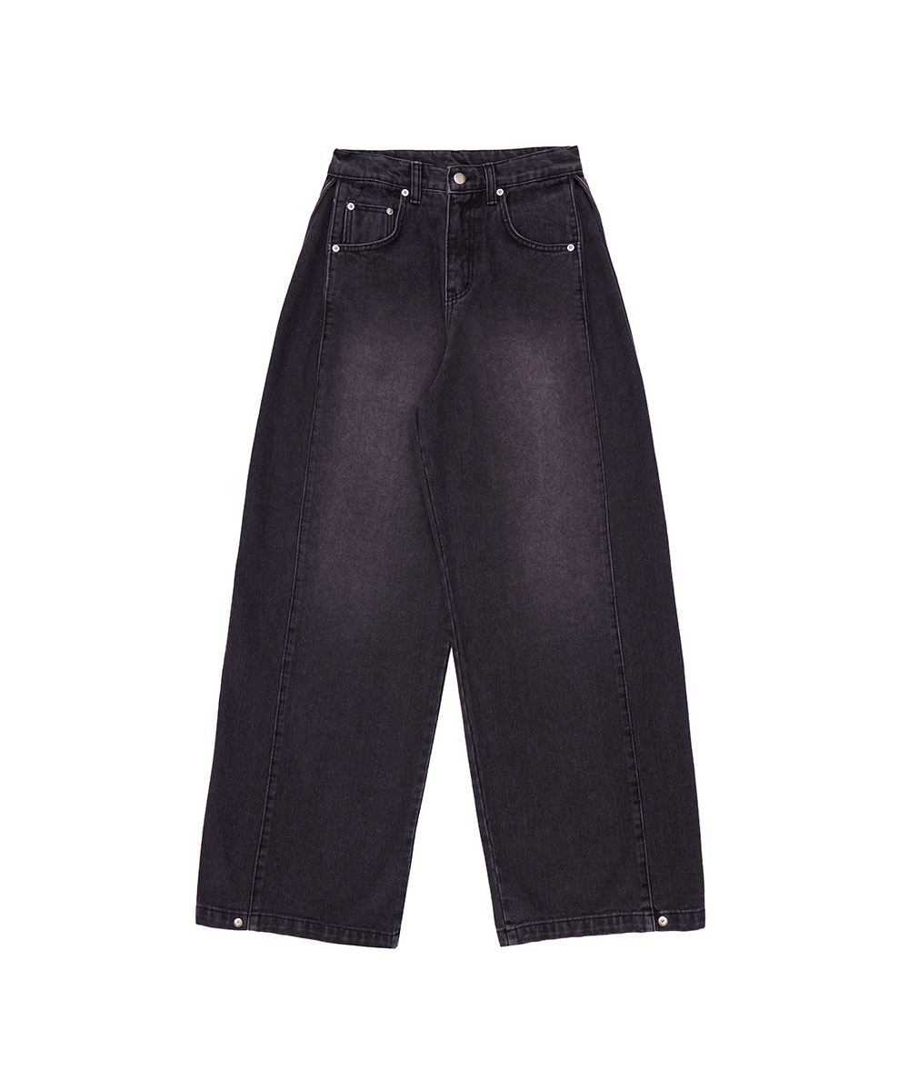 Side Tuck Wide Denim Pants [Pink Black]