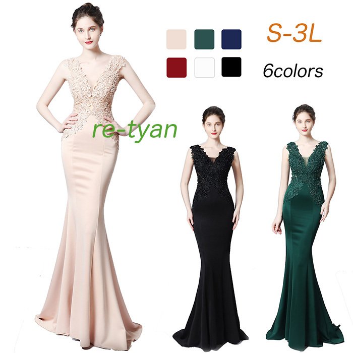 キャバドレス イブニングドレス マーメイド 無袖パーティードレス ロングドレス春秋 夜会服 フィッシュテールVネックキレイめ 30代40代宴会 二次会 お呼ばれ