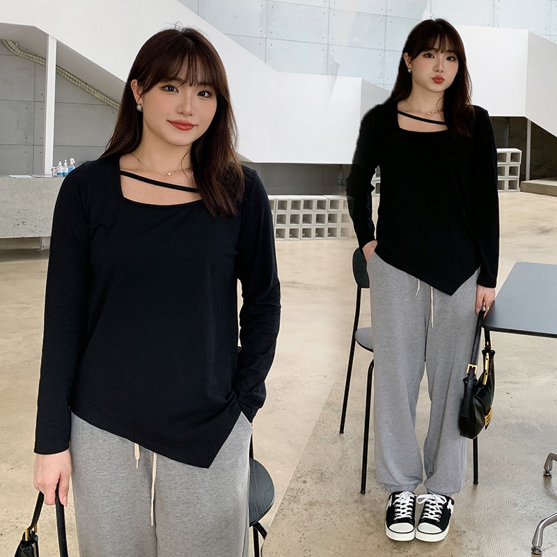 5L 4L 秋冬 韓国 大きいサイズ 長袖ニットトップス レディースシャツブラウス タイト ストレッチ 30代 40代 50代 60代大きいサイズの婦人服の太ったMMMの上着の早秋のゆったりした韓国版