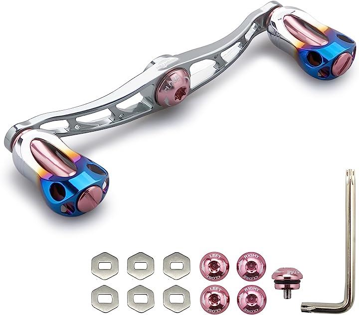 リール ハンドル 22mm ノブ搭載 シマノ SHIMANO ダイワ DAIWA アブ Abu 通用 ベイトリール Aurora Series (115mm - ガンメタル＆桜ピンク)