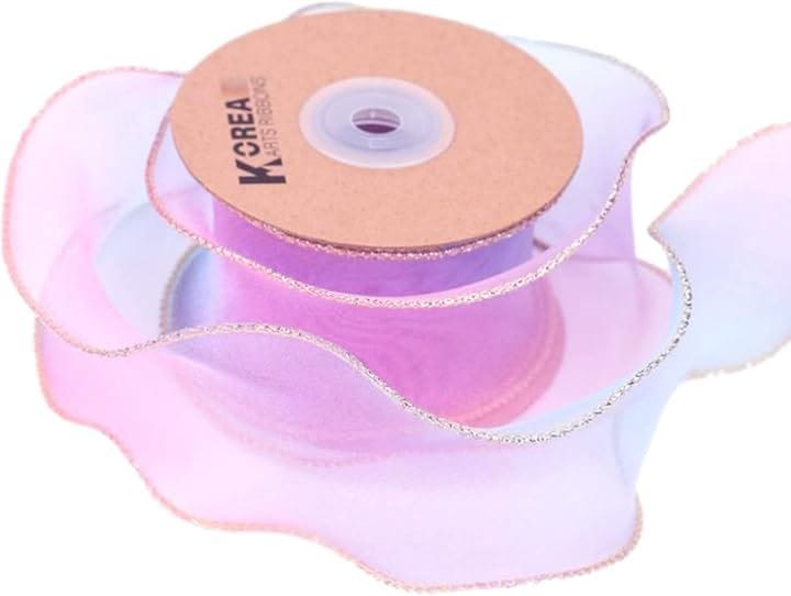 レインボー オーガンジーリボン 幅5cm 金縁 テープ ギフト ラッピング 手芸(レインボー2, 45ｍ)