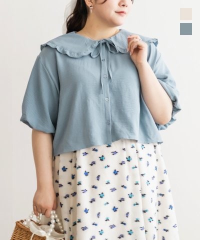 大きいサイズ レディース LL 3L 4L XL XXL XXXL フリル襟リボンブラウス