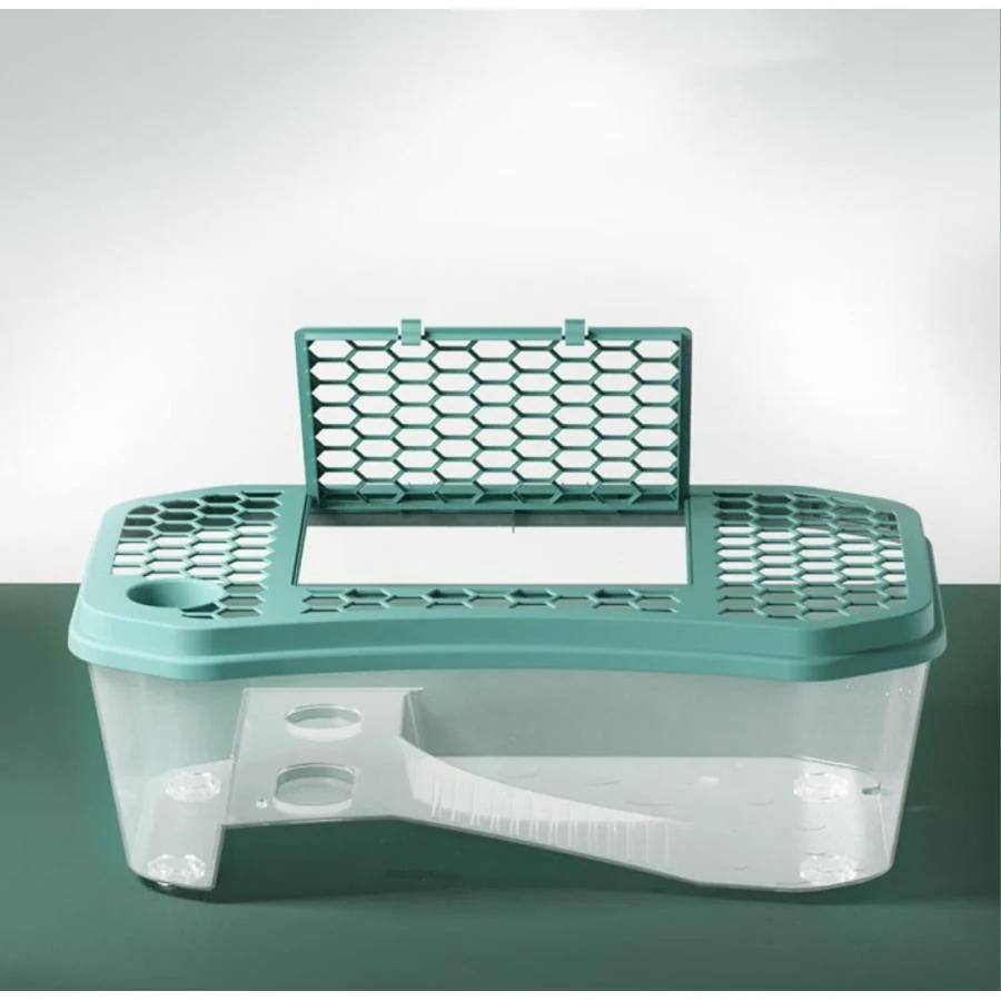 亀 水槽 カメ 飼育ケース 大きい 脱出防止 フェンス タートルタンク 日向ぼっこ台 ミドリガメ クサガメ スッポン 観察 排水孔 階段 エサ皿 特大 74*43*23