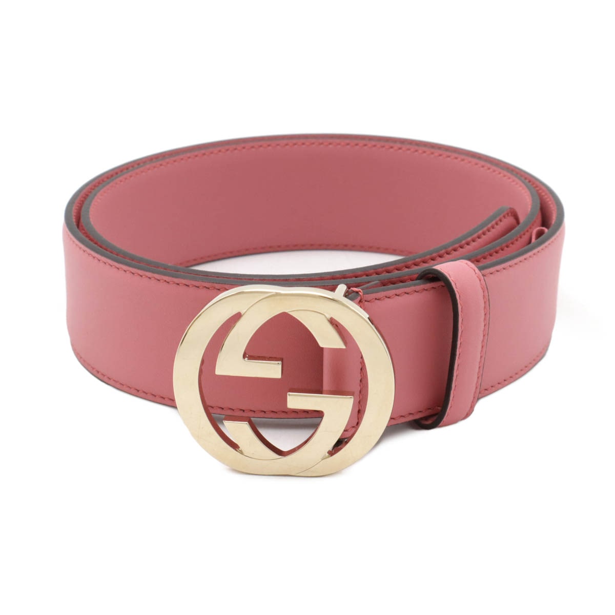 インターロッキングG Gバックル プレーンベルト レザー ピンク ゴールド金具 #80 アウトレット品 54638