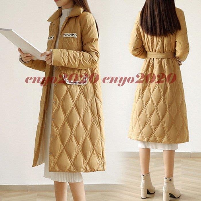 2021冬新作 レディース 丸襟 キルティング ダウンコート 膝下丈 暖かい ボタンアップ 薄型軽量
