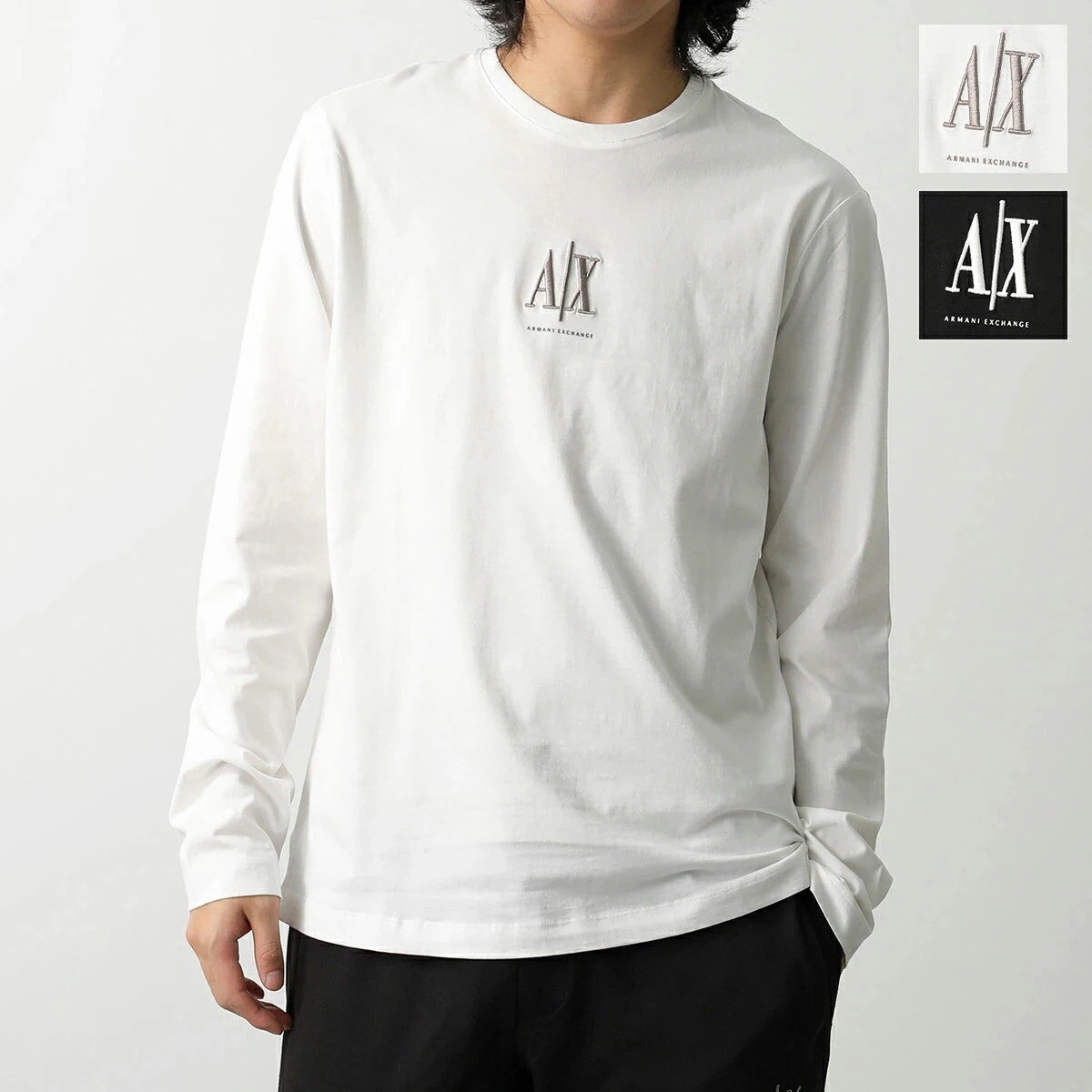 A/X ARMANI EXCHANGE アルマーニ エクスチェンジ Tシャツ XM000364 AF12308 メンズ カットソー クルーネック ロンT 刺繍ロゴ 長袖 カラー2色