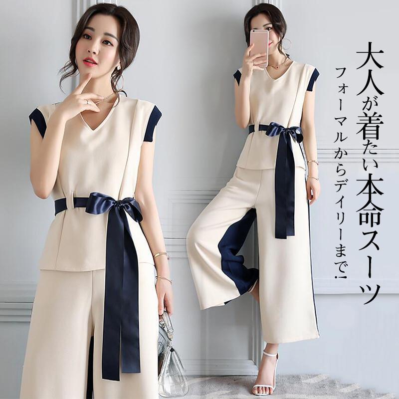 パンツスーツ パンツドレス レディース セレモニースーツ 春夏秋 ママスーツ 一部即納 入学式 卒業式 結婚式 袖なし ワイドパンツ 体型カバー 大きいサイズ