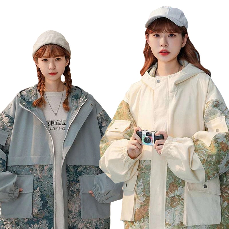 【快速出荷】ブルゾン レディース ジャケット メンズ マウンテンパーカー 男女兼用 ジップアップパーカー 裏起毛パーカー 花柄 フード付き アウター カップル服 ゆったり