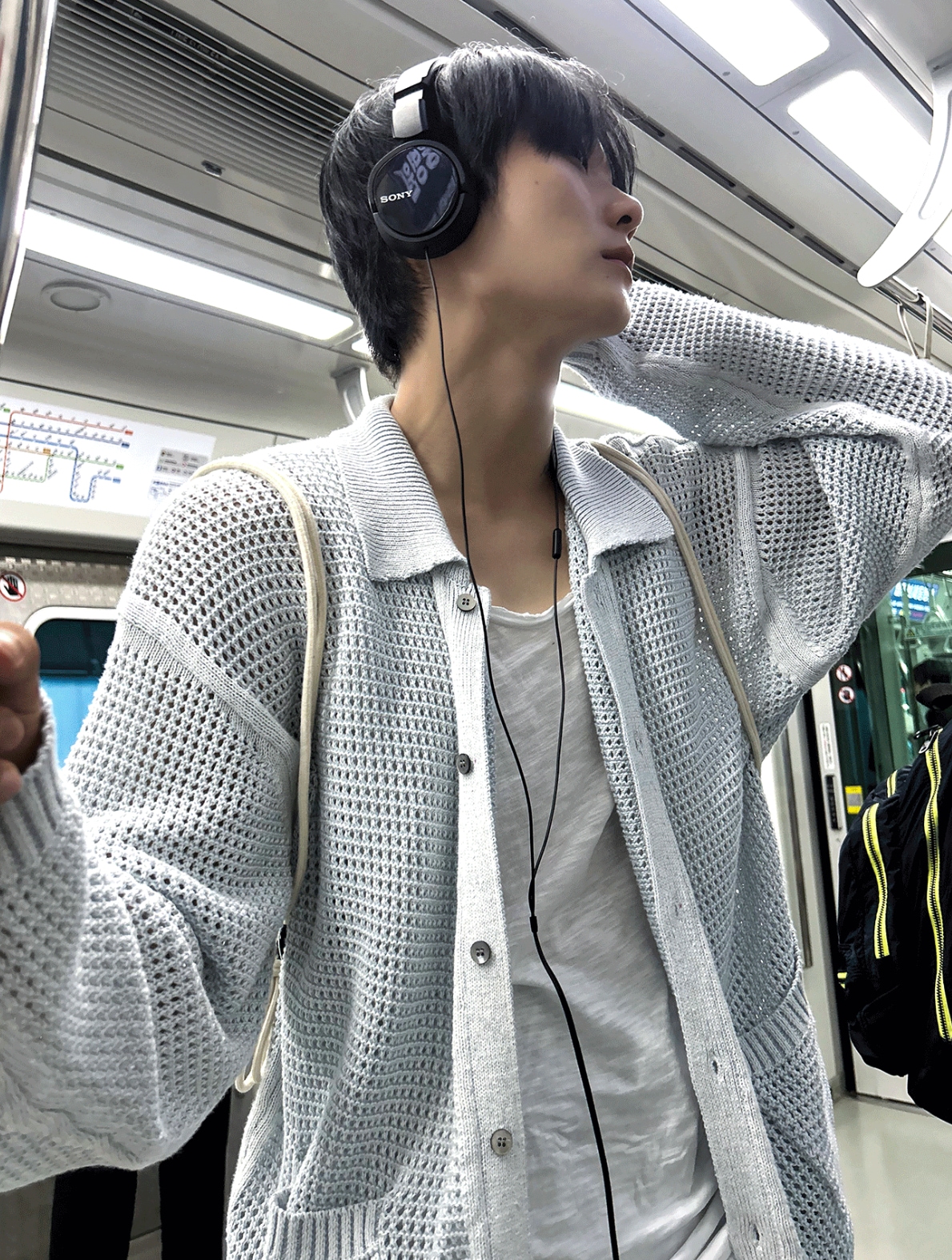 [COSYHARU公式] Linen Waffle Two-Tone Knit Cardigan 8,504円