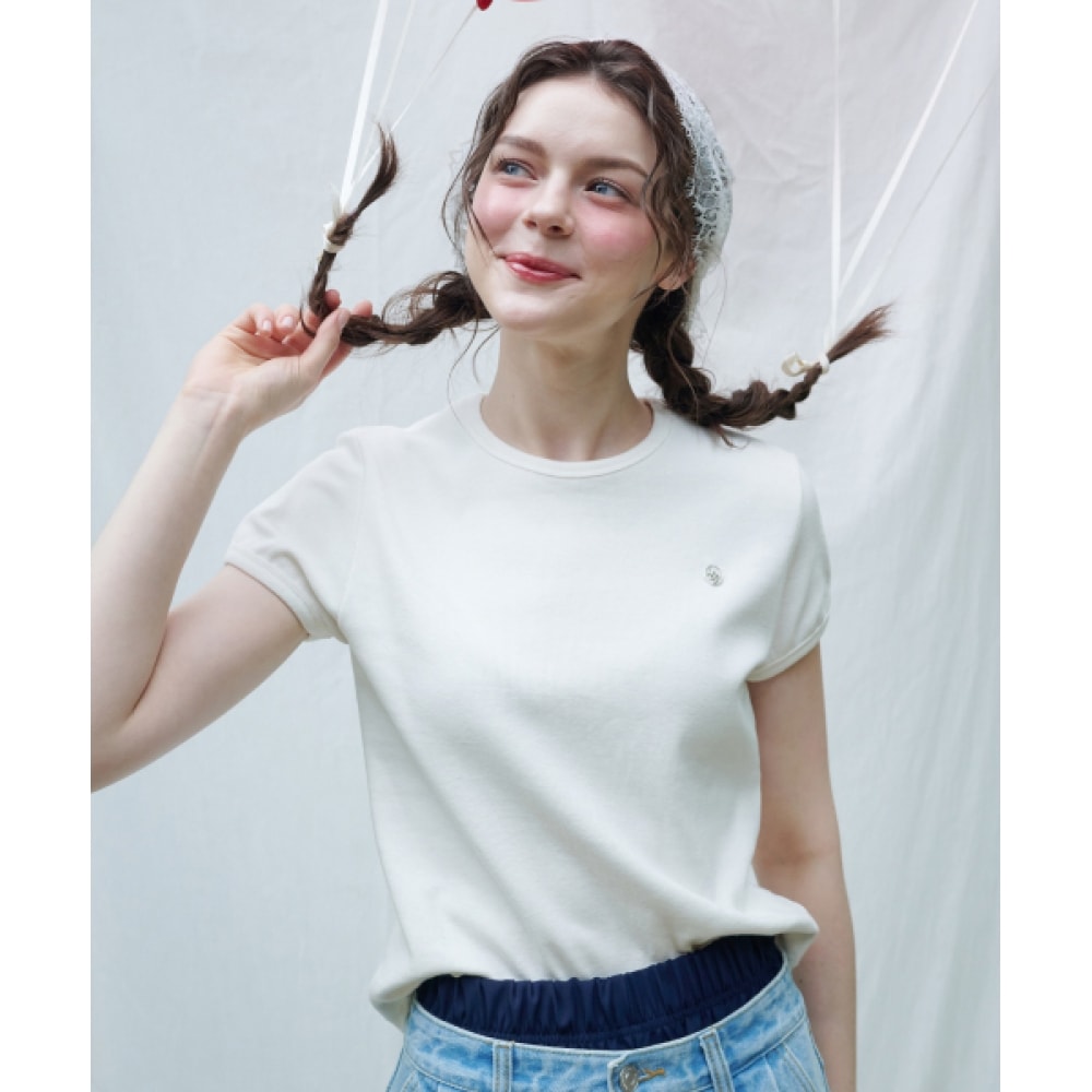 LOSSYROW リブ付きショートスリーブ T シャツホワイト