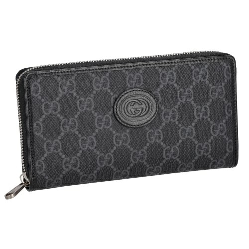 GUCCI 673003-92TCN-1000 グッチ プチ マーモント ダラーカーフ ジップアラウンドウォレット ラウンドファスナー長財布 GGスプリームキャンバス×レザー グレー×ブラック×シルバ