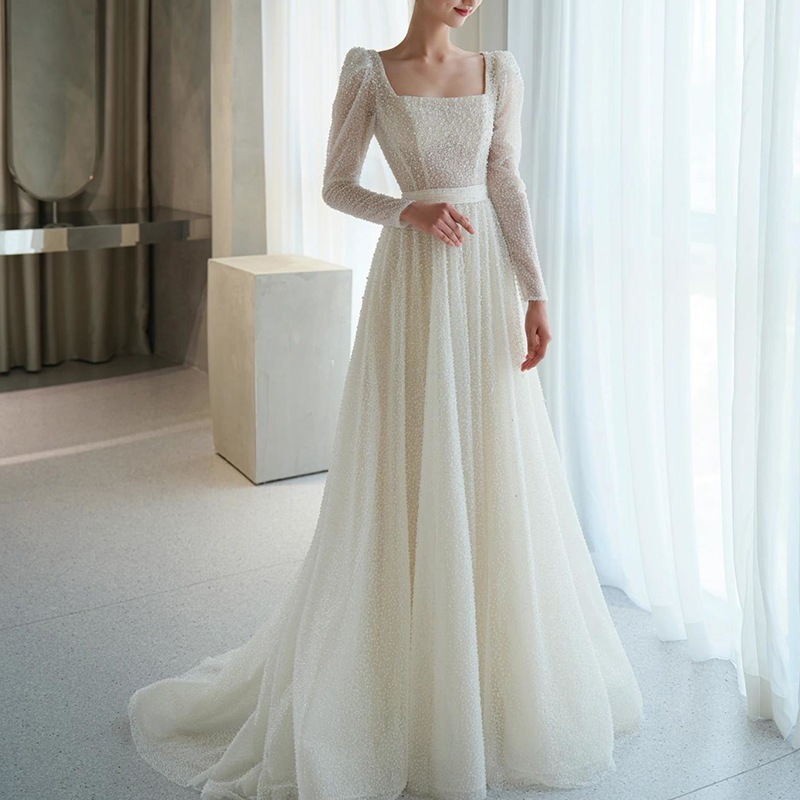 パーティードレス新入荷 高級感 結婚式ワンピース 花嫁ロングドレス ドレス ウェディングドレス 卒業式 司会者 演奏会 発表会 ワンピース ウェディングドレス 白 ロング ロングドレス 演奏会