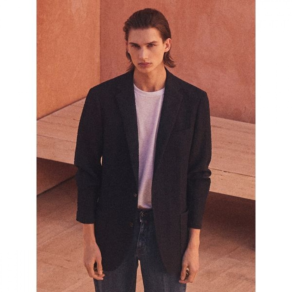 [ギャラクシー] MARZOTTO ウールブレンドシーサーサッカーチェックジャケットネイビー (GA4211U05R)