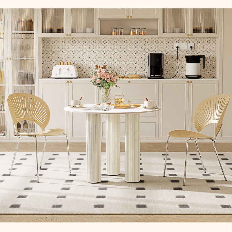 セラミックラウンドダイニングテーブル リビング食卓テーブル リビング・ダイニング向け ピュアホワイト おしゃれ 食卓テーブル セラミック天板 組立簡単 省スペース 耐高温 高級感 北欧モダン