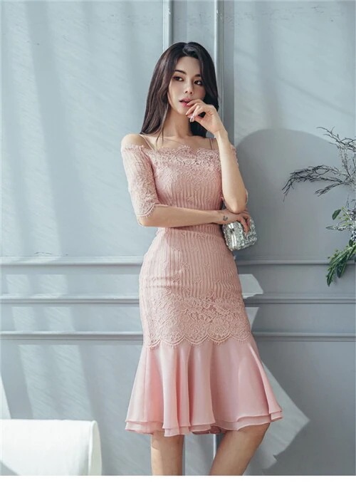 大人Mワンピースタイトワンピース風レースワンピースパーティーワンピースボートネックド 母の日のプレゼント