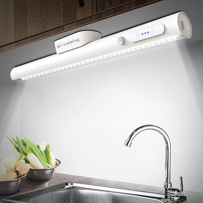 Govssing LEDライト 人感センサー 35cm 充電式 4000mAh 大容量 キッチン 三段階調色 無段階調光 取付簡単 両面テープ/磁石付属/ネジ締め付け 自動点灯 省エネ 高感度 高輝度