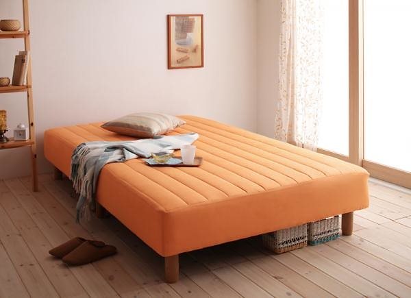 爆買い！ 新色寝心地が選べる!20色カバーリングポケットコイルマットレスベッド 脚22cm シングル サニーオレンジ ベッド