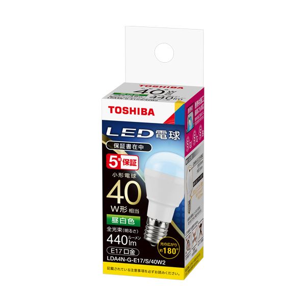 （まとめ）東芝ライテック LED電球 ミニクリプトン形 E17口金 3.8W 昼白色 LDA4N-G-E17/S/40W/2 1個 5セット
