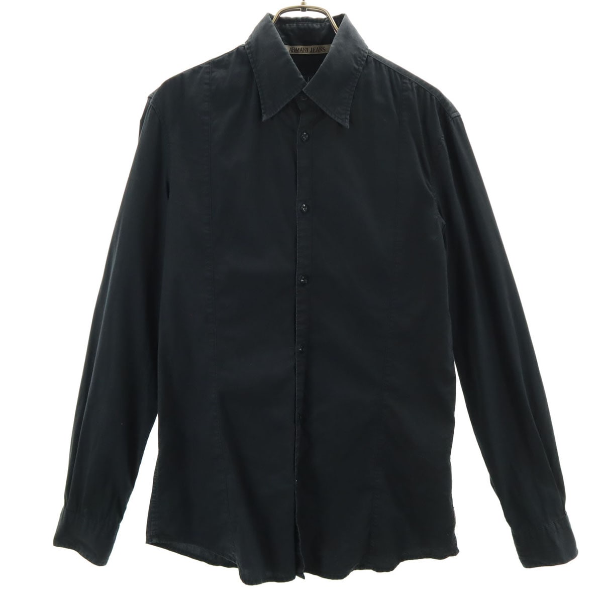 ARMANI JEANS アルマーニジーンズ 長袖 スリム シャツ S ブラック レディース 古着