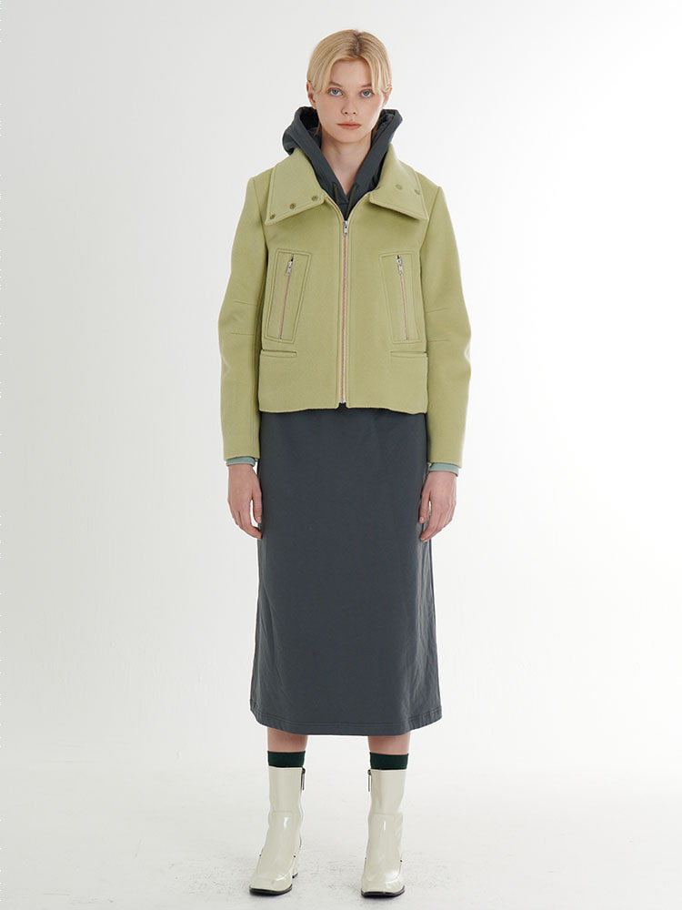 하이넥 울 100% 집업 크롭 점퍼_라이트그린오아이스 27,827円